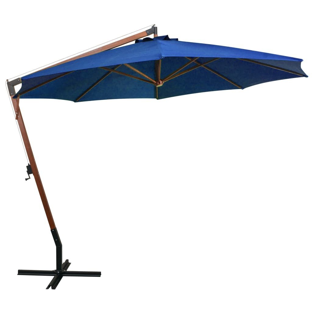 vidaXL Zweefparasol met paal 3,5x2,9 m massief vurenhout azuurblauw