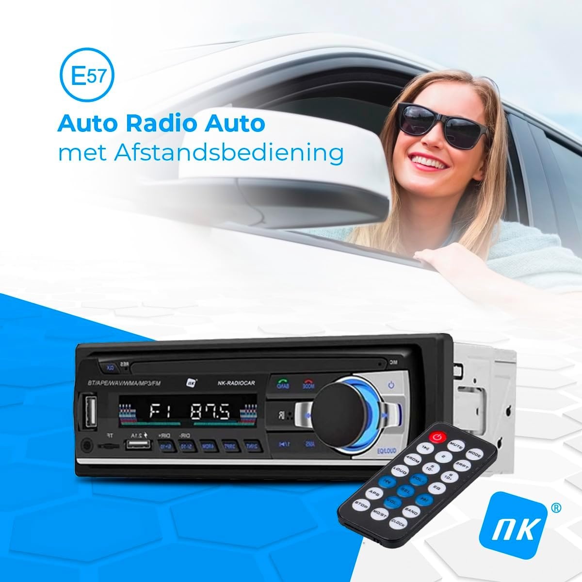 NK AutoRadio - Bluetooth Handsfree 4.0, AUX Functie, MP3 Speler en Dubbele USB Poort, FM Stereo Geluid, Handsfree Bellen, Afstandsbediening, LCD Scherm, iOS & Android