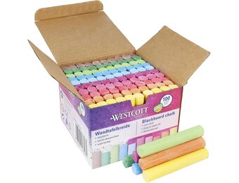 Westcott Krijt 100 stuks gekleurd | Voordeelverpakking Schoolbordkrijt met 1,2 cm ↓ in felle kleuren | Stofarm en gemakkelijk af te vegen | 8,5 cm lange krijtstiften | E-744987 00