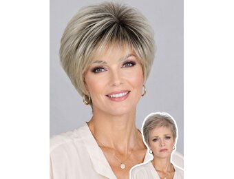 Ombre Platinablond Pixie Pruik voor Dames, Kort met Pony voor Blanke Vrouwen, Gelaagde Korte Pruik, Natuurlijke Synthetische Haarpruik voor Grijsdekking, Dagelijks Haarverlies