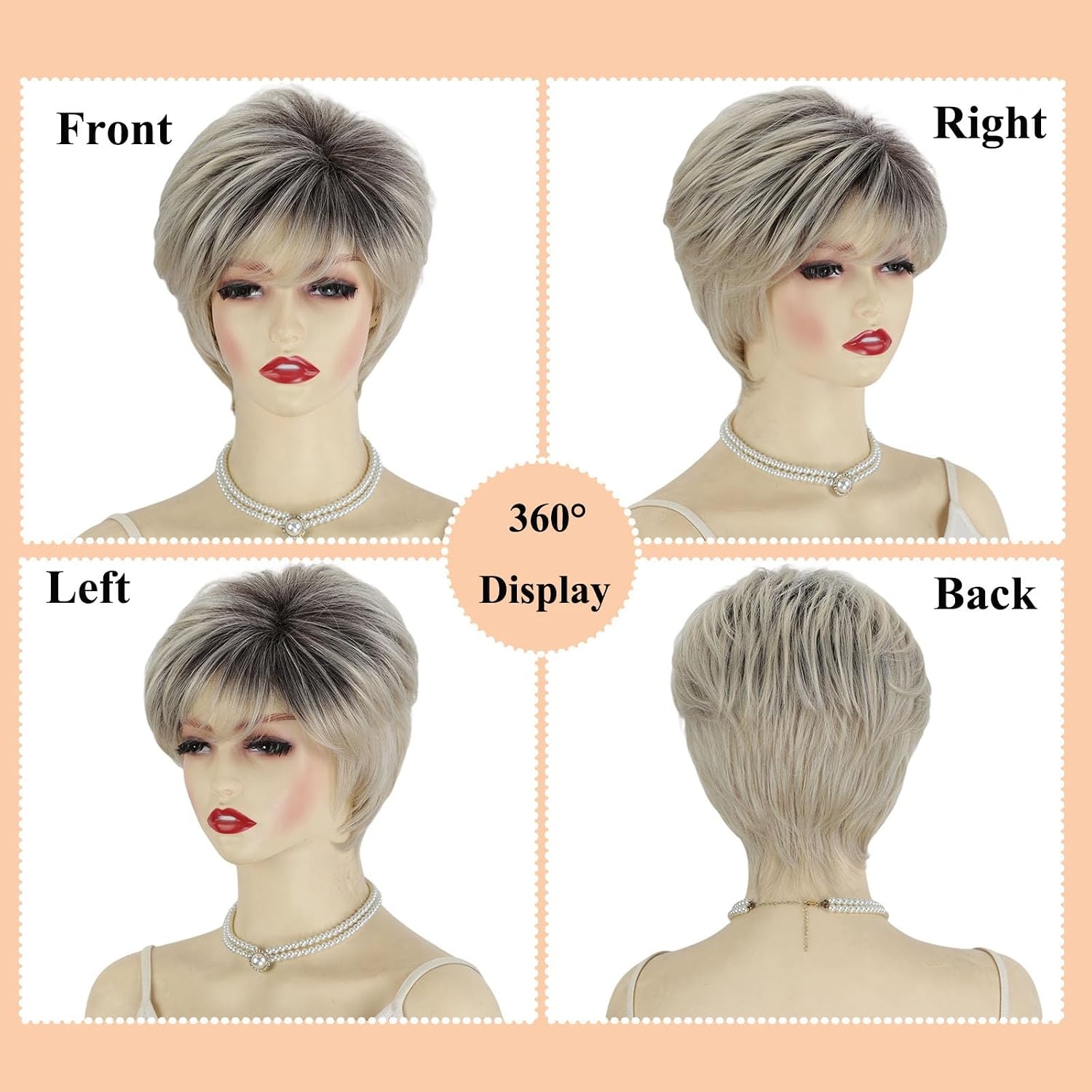 Pixie Pruik Dames Ombre Platinablond Kort met Pony - 58% Korting