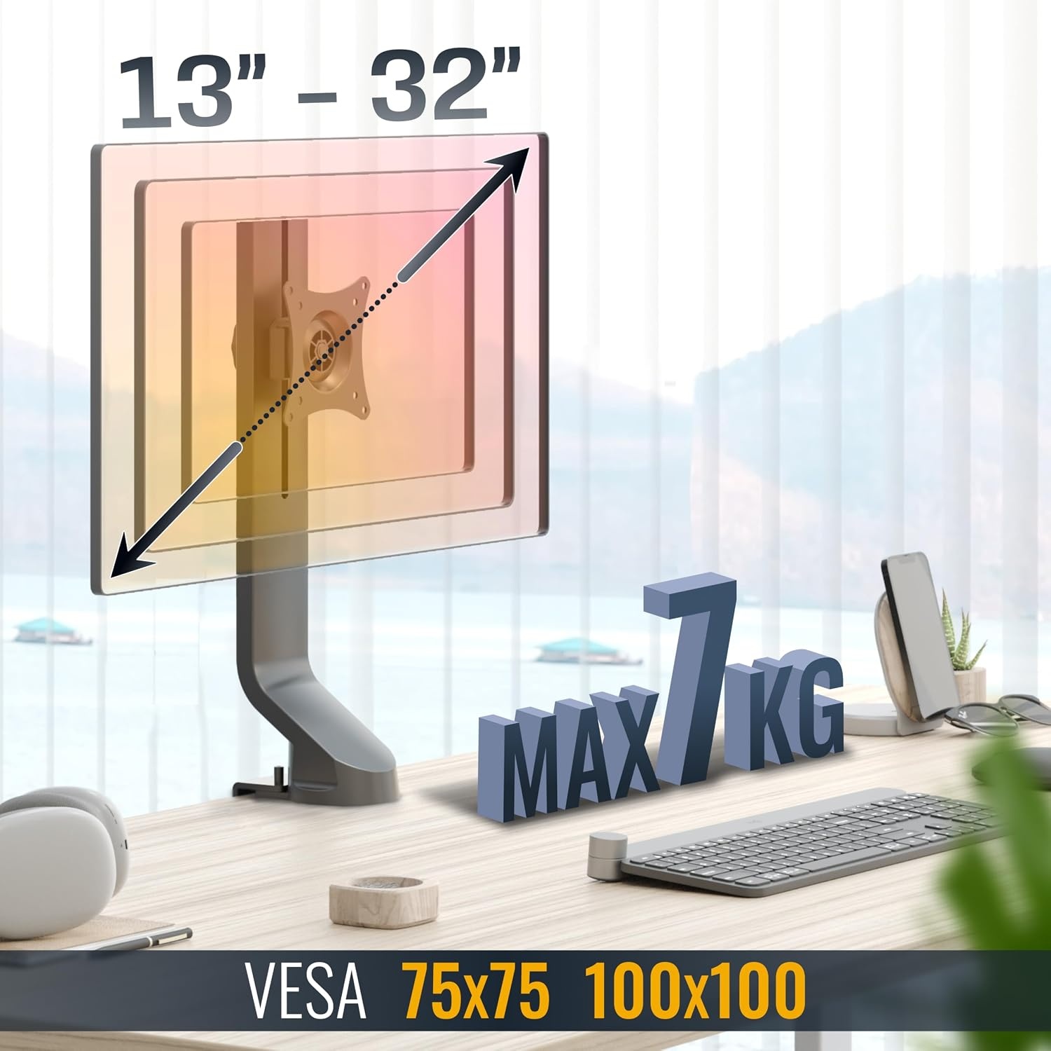 RICOO Monitor Mount TS2011 Mounting for flat screens with 17-27 inch with max VESA-Norm 100x100 bracket arm for desk-top or Workstation surface PC screen stand in Black