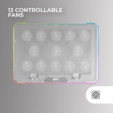 Mars Gaming MNBC13, Laptop Stand and Cooling Base for Notebooks up to 17", ARGB Lighting 10 Modes, 13x Fans with White LED, Adjustable 8 Positions, LCD Display, Smartphone Stand, White