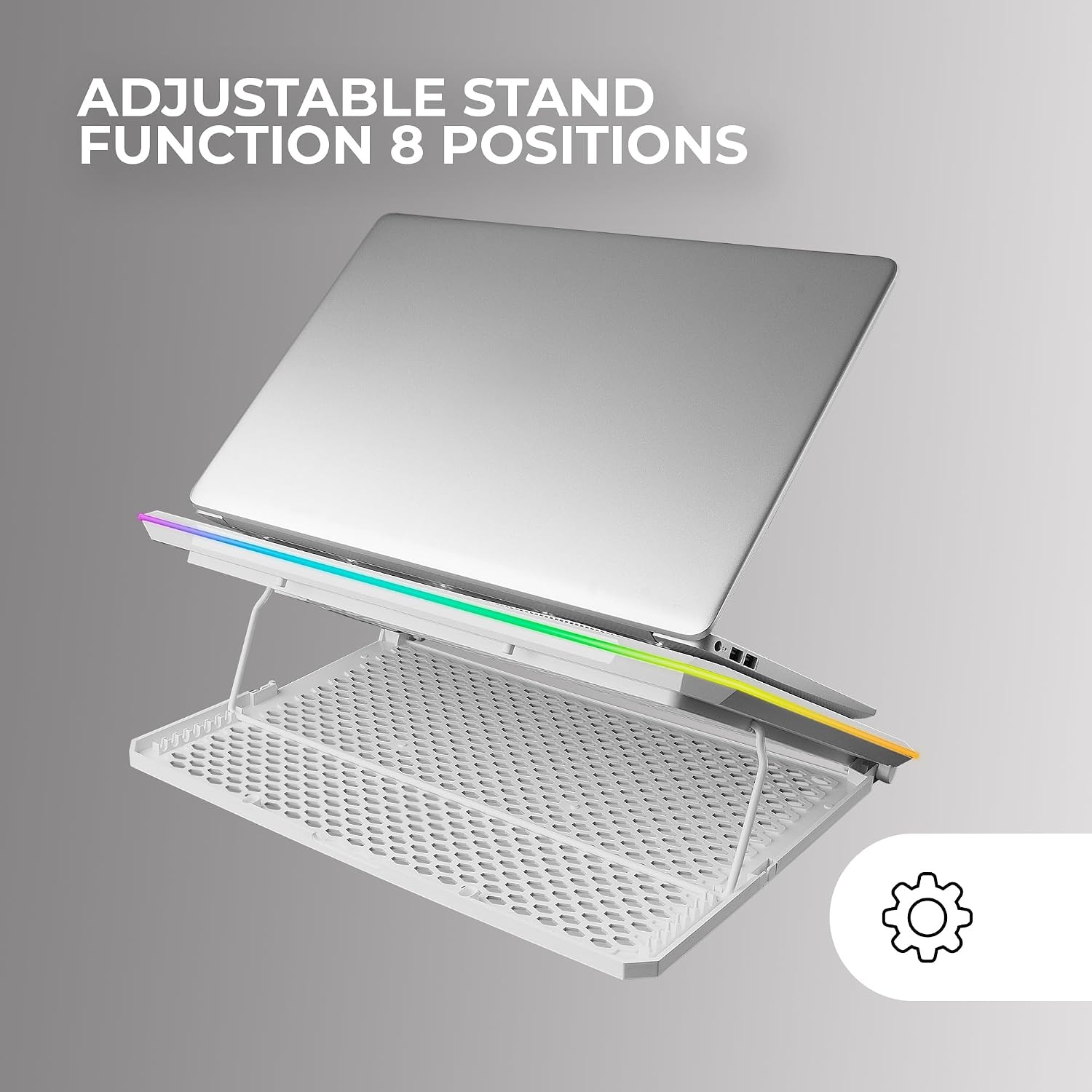 Mars Gaming MNBC13, Laptop Stand and Cooling Base for Notebooks up to 17", ARGB Lighting 10 Modes, 13x Fans with White LED, Adjustable 8 Positions, LCD Display, Smartphone Stand, White