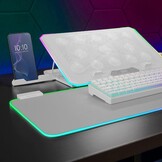 Mars Gaming MNBC13, Laptop Stand and Cooling Base for Notebooks up to 17", ARGB Lighting 10 Modes, 13x Fans with White LED, Adjustable 8 Positions, LCD Display, Smartphone Stand, White