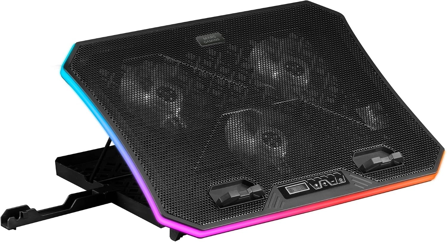 Mars Gaming MNBC13, Laptop Stand and Cooling Base for Notebooks up to 17", ARGB Lighting 10 Modes, 13x Fans with White LED, Adjustable 8 Positions, LCD Display, Smartphone Stand, White