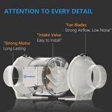 Hon&Guan Buisventilator 100mm - Kanaalventilator met 2 Snelheden voor Badkamer en Kantoor - Wit