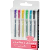 Legami - Set van 6 mini-glittergelstiften, 0,8 x 10,8 cm, Shine Like a Diamond, diameter van de punt 1,0 mm, kleur paars, goud, groen, blauw, roze, zwart