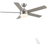 CJOY Plafondlamp met Ventilator, Plafondventilator met Licht en Afstandsbediening Dimbaar Zandnikkel 52 inch AC met 5 Ventilatorbladen Houten Plafondventilator Stil met LED Lamp + Glazen Afdekking