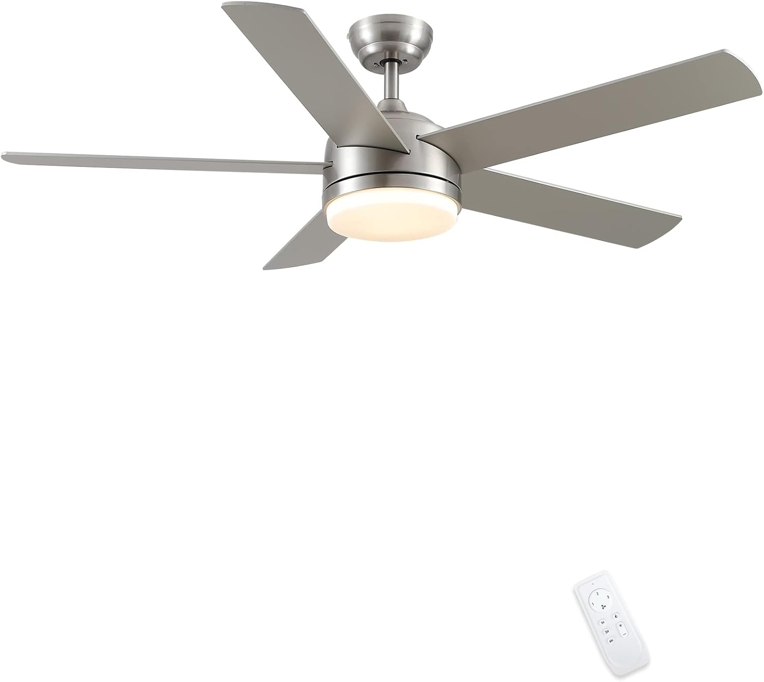 CJOY Plafondlamp met Ventilator, Plafondventilator met Licht en Afstandsbediening Dimbaar Zandnikkel 52 inch AC met 5 Ventilatorbladen Houten Plafondventilator Stil met LED Lamp + Glazen Afdekking