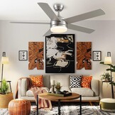 CJOY Plafondlamp met Ventilator, Plafondventilator met Licht en Afstandsbediening Dimbaar Zandnikkel 52 inch AC met 5 Ventilatorbladen Houten Plafondventilator Stil met LED Lamp + Glazen Afdekking