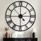 HAITANG 40 inch grote wandklok, oversized moderne ronde, zwart metaal, geruisloos, bijna niet-tikkende batterij, Romeinse cijfers, klokken voor woonkamer, slaapkamer, wandklok decoratie