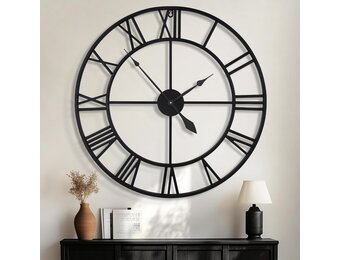 HAITANG 40 inch grote wandklok, oversized moderne ronde, zwart metaal, geruisloos, bijna niet-tikkende batterij, Romeinse cijfers, klokken voor woonkamer, slaapkamer, wandklok decoratie