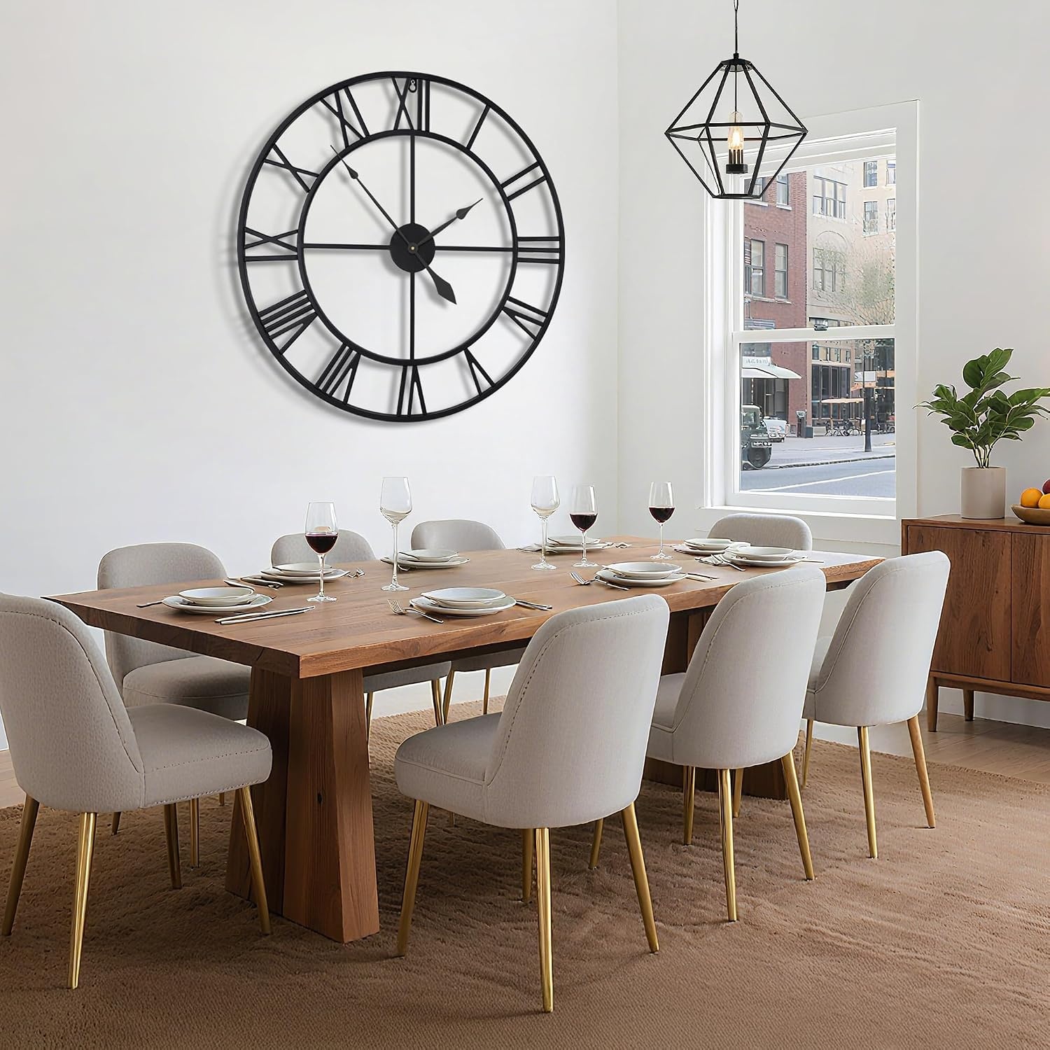 HAITANG 40 inch grote wandklok, oversized moderne ronde, zwart metaal, geruisloos, bijna niet-tikkende batterij, Romeinse cijfers, klokken voor woonkamer, slaapkamer, wandklok decoratie