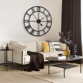 HAITANG 40 inch grote wandklok, oversized moderne ronde, zwart metaal, geruisloos, bijna niet-tikkende batterij, Romeinse cijfers, klokken voor woonkamer, slaapkamer, wandklok decoratie