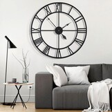 HAITANG 40 inch grote wandklok, oversized moderne ronde, zwart metaal, geruisloos, bijna niet-tikkende batterij, Romeinse cijfers, klokken voor woonkamer, slaapkamer, wandklok decoratie