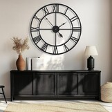 HAITANG 40 inch grote wandklok, oversized moderne ronde, zwart metaal, geruisloos, bijna niet-tikkende batterij, Romeinse cijfers, klokken voor woonkamer, slaapkamer, wandklok decoratie