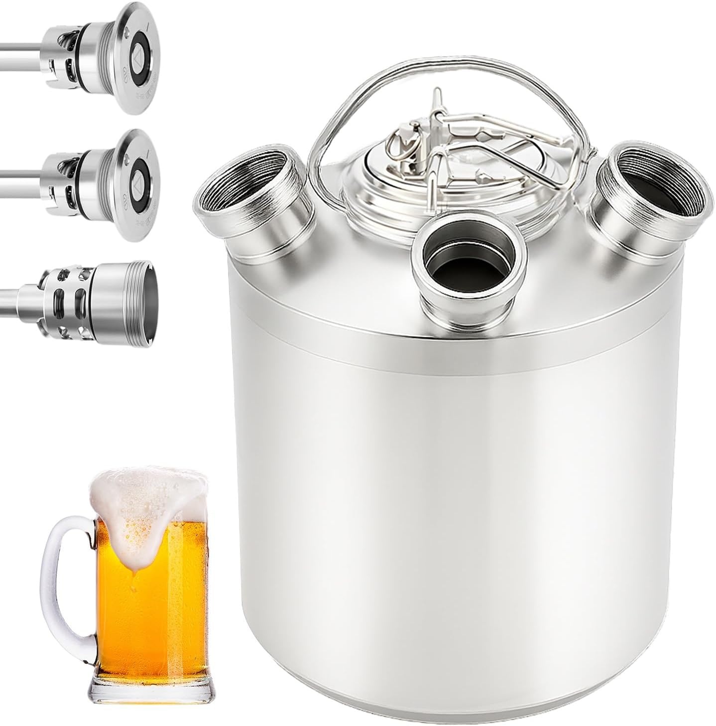 Bierreinigingsvat 10 l, 3 kops reinigingshouder met deksel, roestvrij staal bierreinigingsvat geschikt voor speren van type A en S, reinigingsapparaat, bierreinigingsvat voor