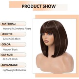 Dames Pruik Bob Kort Donkerbruin met Pony - Synthetisch Haar