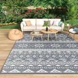 MOKANI Groot buitentapijt voor terras, waterdicht, omkeerbaar tuintapijt, 240 x 300 cm, kunststof tapijt, lichtgewicht opvouwbare boho-oppervlaktematten, UV-bestendig buitentapijt voor camper, balkon - Maat 240 x 300 cm