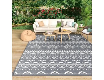 MOKANI Groot buitentapijt voor terras, waterdicht, omkeerbaar tuintapijt, 240 x 300 cm, kunststof tapijt, lichtgewicht opvouwbare boho-oppervlaktematten, UV-bestendig buitentapijt voor camper, balkon - Maat 240 x 300 cm