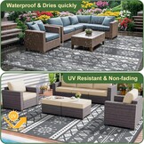 MOKANI Groot buitentapijt voor terras, waterdicht, omkeerbaar tuintapijt, 240 x 300 cm, kunststof tapijt, lichtgewicht opvouwbare boho-oppervlaktematten, UV-bestendig buitentapijt voor camper, balkon - Maat 240 x 300 cm