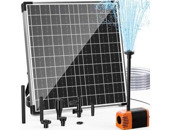 Biling Fontein op zonne-energie, 25 W, 1200 l/u, outdoor fontein op zonne-energie, met 2 m waterslang, doe-het-zelf, 5 m kabellengte, 2,3 m opvoerhoogte, zonnepomp voor vijver, tuin