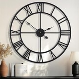 80 cm grote wandklok 30 inch oversized moderne ronde black metal stille bijna niet -tikken batterij bediende Romeinse cijfers klokken voor woonkamer, slaapkamer, keukendecoratie - 80 cm