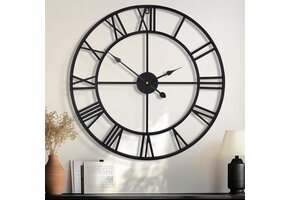 Moderne Zwarte Metalen Wandklok - 80cm - Romeinse Cijfers - 47% Korting