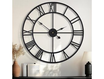 80 cm grote wandklok 30 inch oversized moderne ronde black metal stille bijna niet -tikken batterij bediende Romeinse cijfers klokken voor woonkamer, slaapkamer, keukendecoratie - 80 cm
