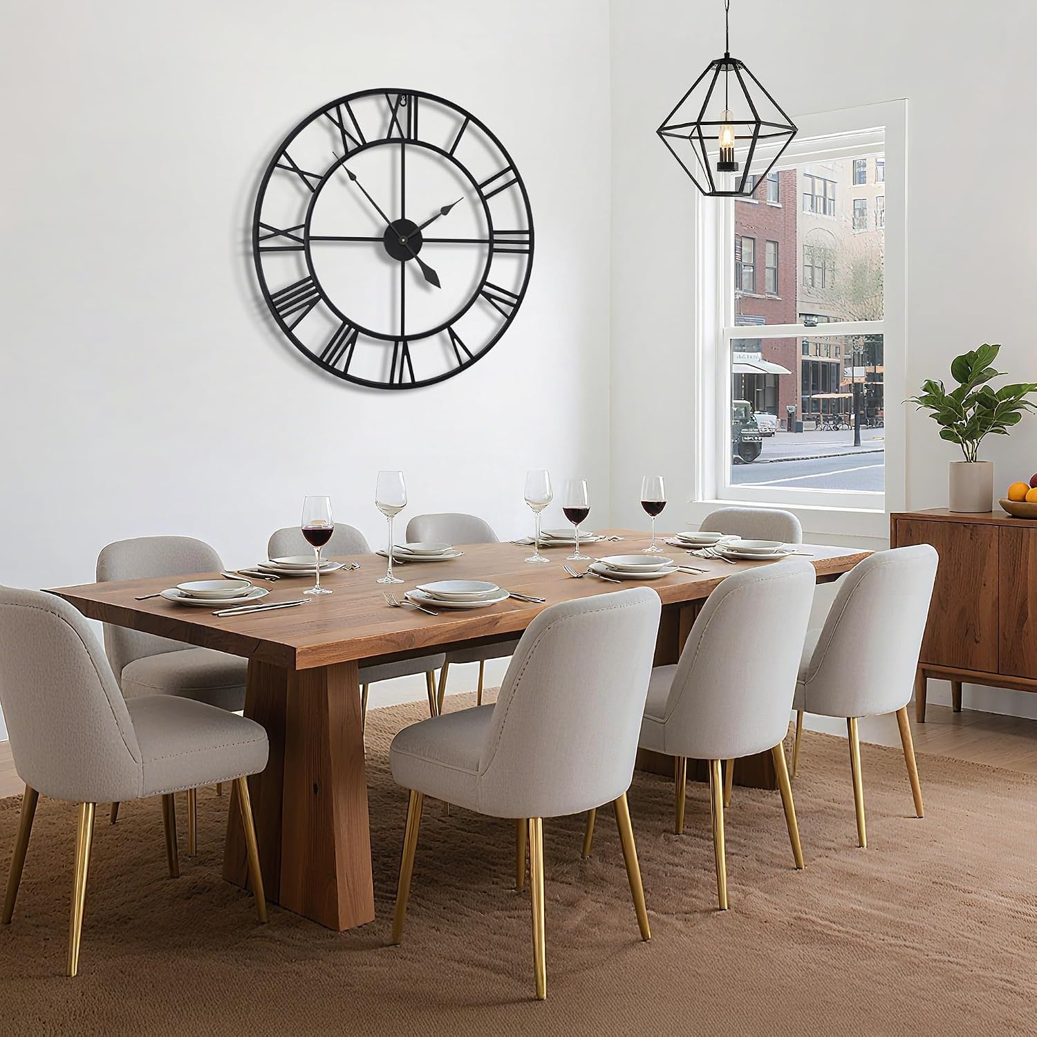 80 cm grote wandklok 30 inch oversized moderne ronde black metal stille bijna niet -tikken batterij bediende Romeinse cijfers klokken voor woonkamer, slaapkamer, keukendecoratie - 80 cm