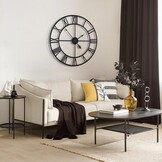80 cm grote wandklok 30 inch oversized moderne ronde black metal stille bijna niet -tikken batterij bediende Romeinse cijfers klokken voor woonkamer, slaapkamer, keukendecoratie - 80 cm