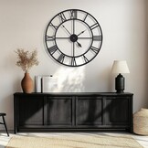 80 cm grote wandklok 30 inch oversized moderne ronde black metal stille bijna niet -tikken batterij bediende Romeinse cijfers klokken voor woonkamer, slaapkamer, keukendecoratie - 80 cm