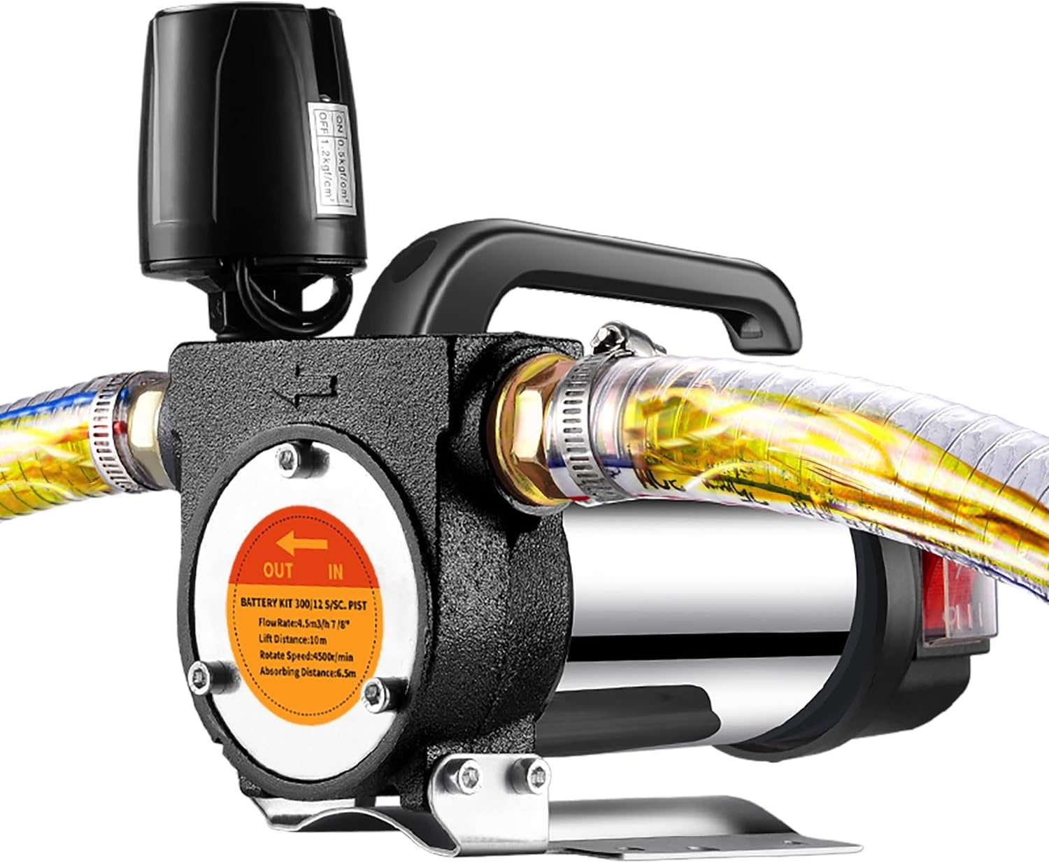 Brandstofoverdracht pomp kit, 12GPM draagbare elektrische zelfaanzuigende 12V 990W Diesel Transfer Pomp met automatische uitschakelmaatmondstuk 6 meter slang voor diesel, kerosine, machine,