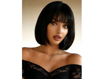 Women's Straight Bob Wig with Bangs, Short Black Wig with Fake Scalp, Natural Synthetic Wig for Daily Use Costume Party Cosplay Halloween