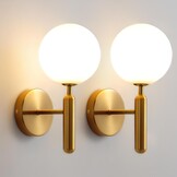 Moderne Gold Wandleuchte 2 Stück,Vintage Wandlampe mit Glasschirm für Wohnzimmer Schlafzimmer Nachttisch Esszimmer Hotel