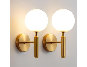 Moderne Gold Wandleuchte 2 Stück,Vintage Wandlampe mit Glasschirm für Wohnzimmer Schlafzimmer Nachttisch Esszimmer Hotel