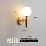 Moderne Gold Wandleuchte 2 Stück,Vintage Wandlampe mit Glasschirm für Wohnzimmer Schlafzimmer Nachttisch Esszimmer Hotel