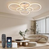 KSIBNW Plafondlamp LED-plafondlamp dimbaar moderne plafondlamp woonkamer 54W met afstandsbediening APP-bediening 6-ring acryl plafondlamp slaapkamer wit 2700K-6500K