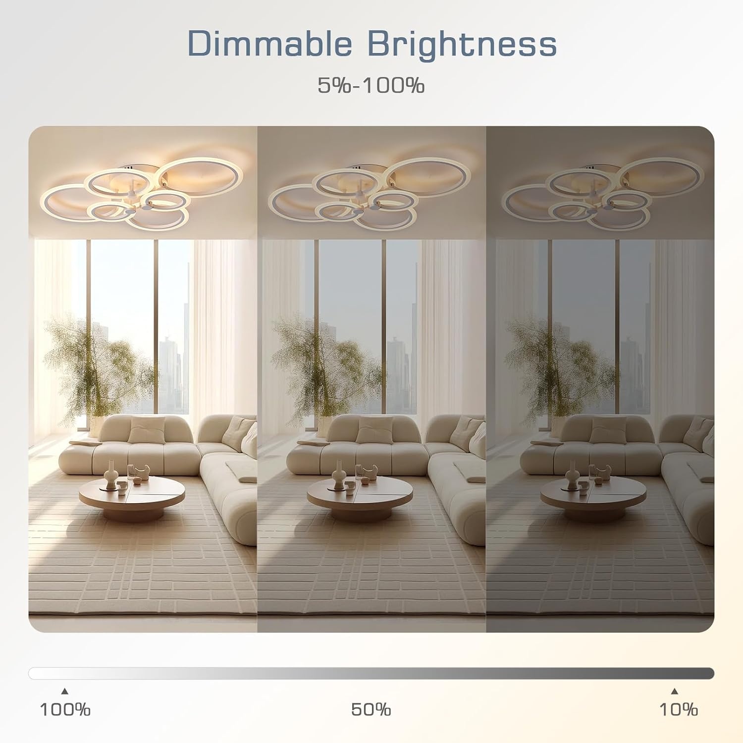 KSIBNW Plafondlamp LED-plafondlamp dimbaar moderne plafondlamp woonkamer 54W met afstandsbediening APP-bediening 6-ring acryl plafondlamp slaapkamer wit 2700K-6500K