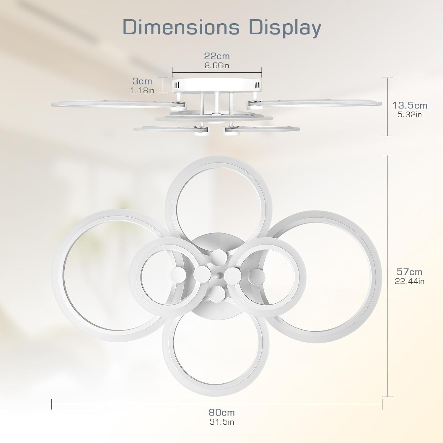 KSIBNW Plafondlamp LED-plafondlamp dimbaar moderne plafondlamp woonkamer 54W met afstandsbediening APP-bediening 6-ring acryl plafondlamp slaapkamer wit 2700K-6500K