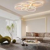 KSIBNW Plafondlamp LED-plafondlamp dimbaar moderne plafondlamp woonkamer 54W met afstandsbediening APP-bediening 6-ring acryl plafondlamp slaapkamer wit 2700K-6500K