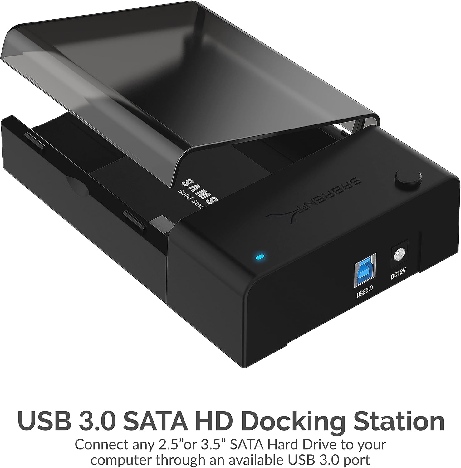 SABRENT SSD/HDD 2,5/3,5 inch docking station, USB 3.2 Gen1 harde schijf, SATA naar usb behuizing met voeding 12v, harde schijf externe adapter case type A met 1,8m kabel, zonder gereedschap (EC-DFLT)
