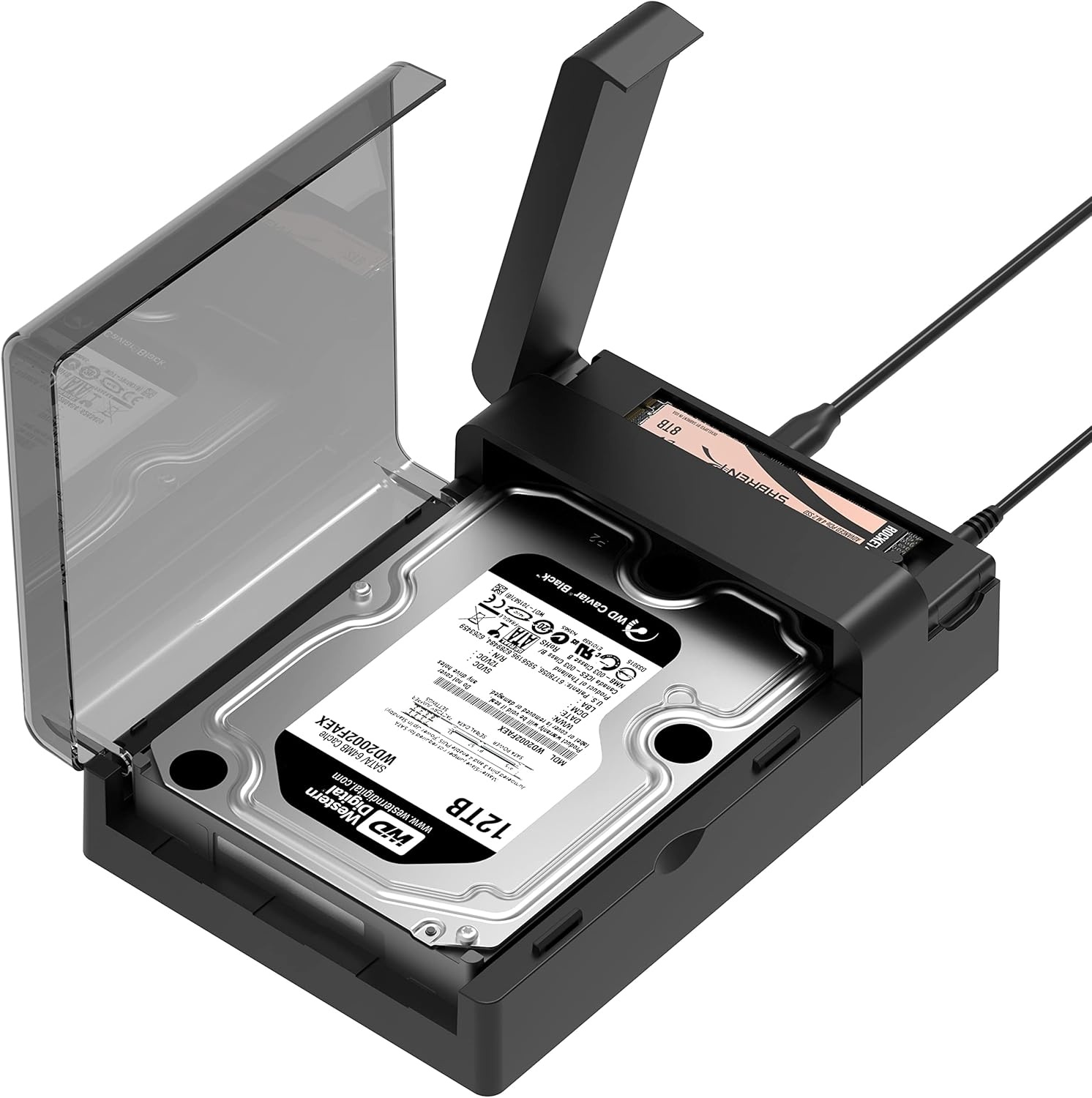 SABRENT SSD/HDD 2,5/3,5 inch docking station, USB 3.2 Gen1 harde schijf, SATA naar usb behuizing met voeding 12v, harde schijf externe adapter case type A met 1,8m kabel, zonder gereedschap (EC-DFLT)