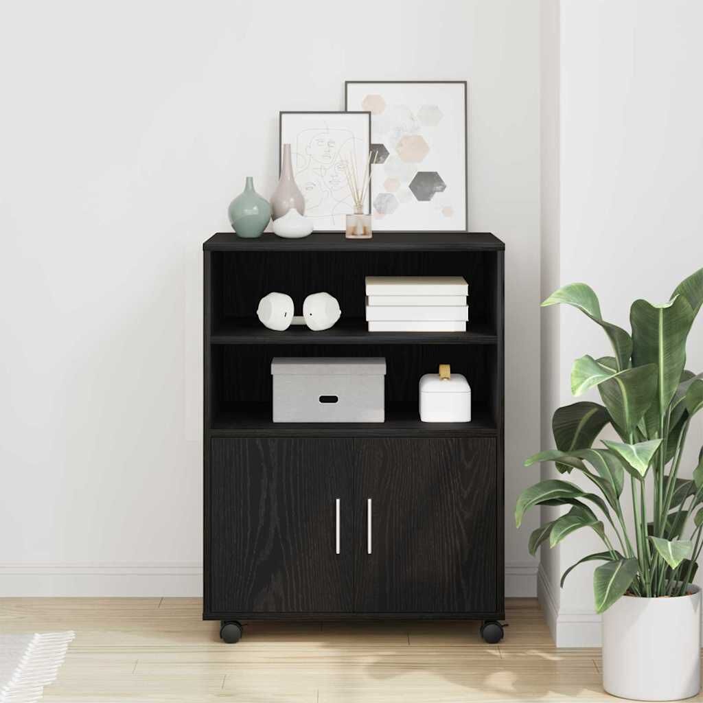 vidaXL Rolkast met plank Zwart eiken 60 x 48 x 81 cm Bewerkt hout