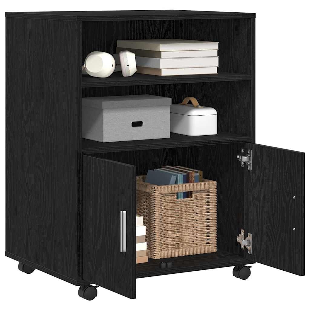 vidaXL Rolkast met plank Zwart eiken 60 x 48 x 81 cm Bewerkt hout