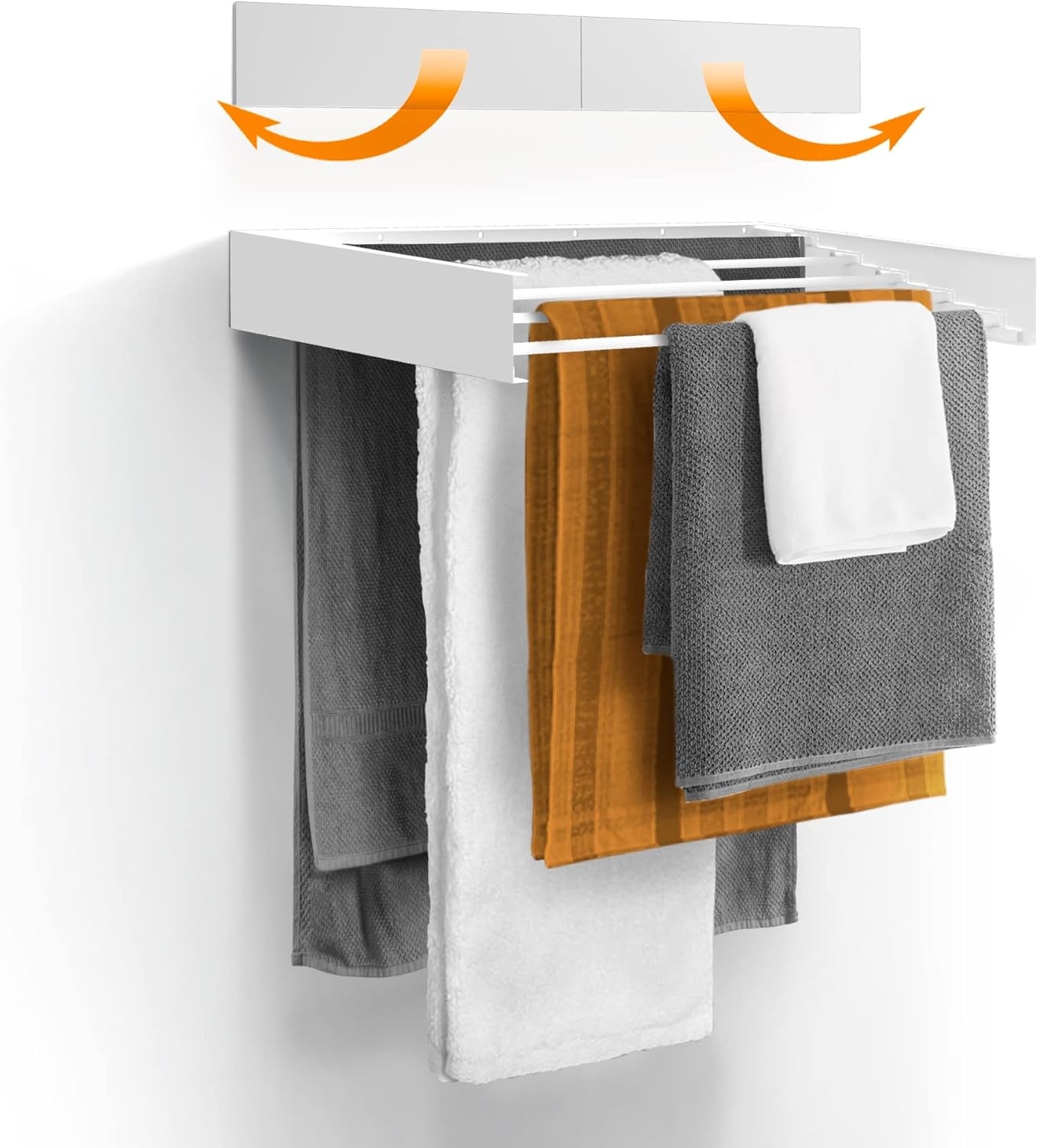 Droogrek wasrek - wandmontage - intrekbaar - inklapbaar wasrek voor binnen of buiten - ruimtebesparend compact slank design (70 cm, wit)