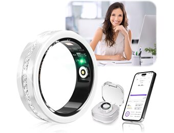 2026 Upgrade Diamond Smart Ring and Wireless Charging Case Smart Rings for Women IP68 Waterproof, Android and iOS Gold