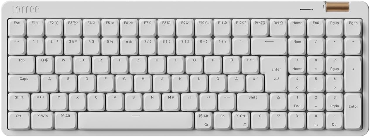 LOFREE Flow Lite100 toetsen Low Profile Mechanical Toetsenbord (Duitse QWERTZ-lay-out) - Draadloze Bluetooth/2.4G/kabel, swappable met Specter Lineaire Switches, oplaadbaar - voor Win&Mac (wit)