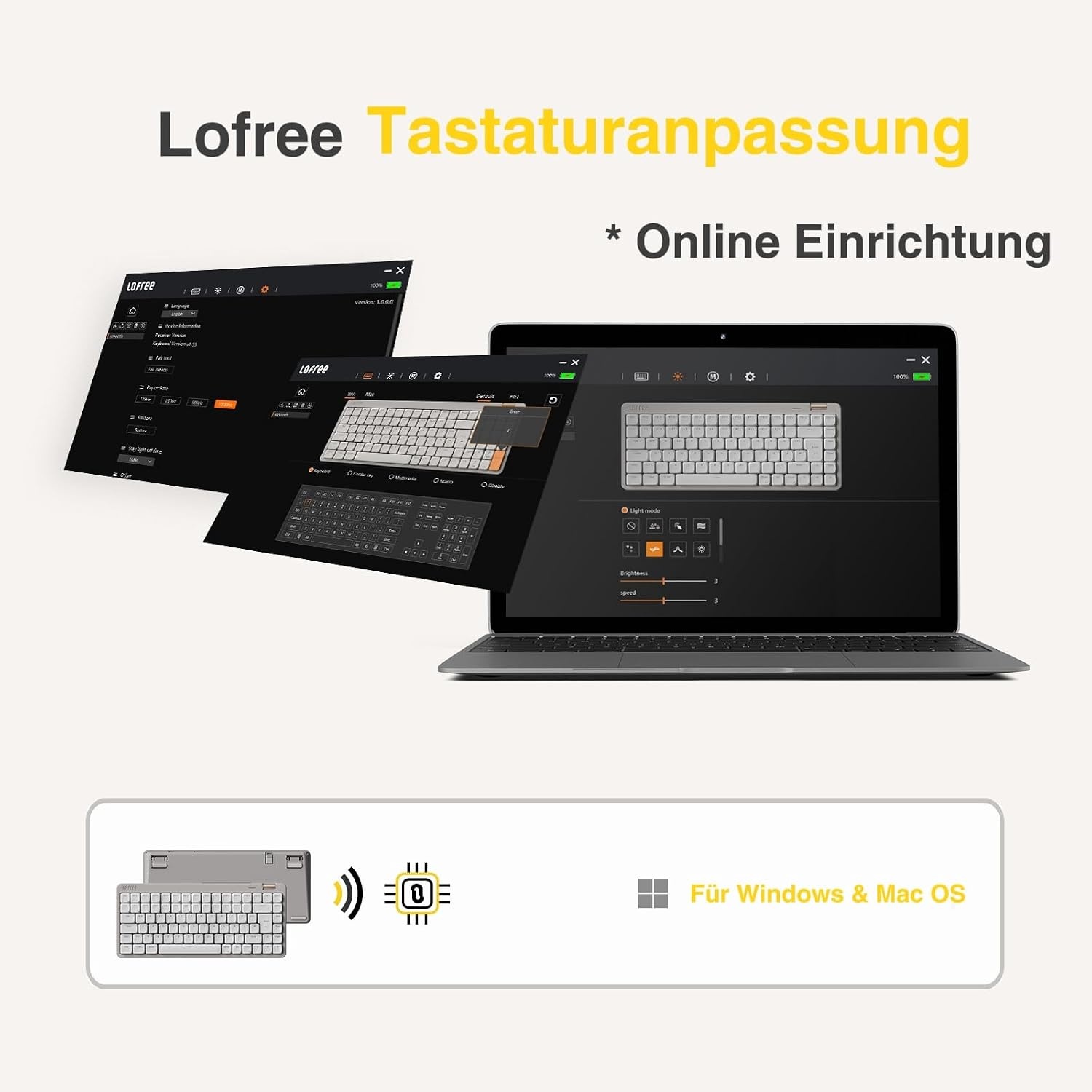 LOFREE Flow Lite100 toetsen Low Profile Mechanical Toetsenbord (Duitse QWERTZ-lay-out) - Draadloze Bluetooth/2.4G/kabel, swappable met Specter Lineaire Switches, oplaadbaar - voor Win&Mac (wit)